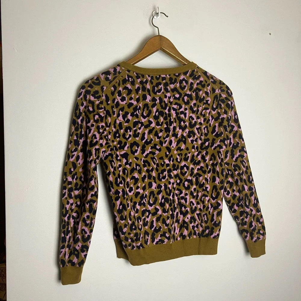 J. Crew Leopard Print Crewneck Sweater in Mod Leopard Bronzed Moss Pink Wool
